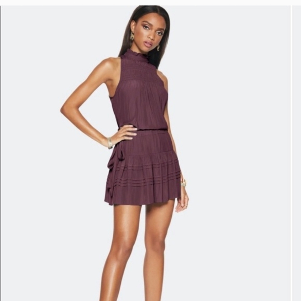 #232. Ramy Brook Flynn Flared Tiered Ruffle Mini Dress In Teal.